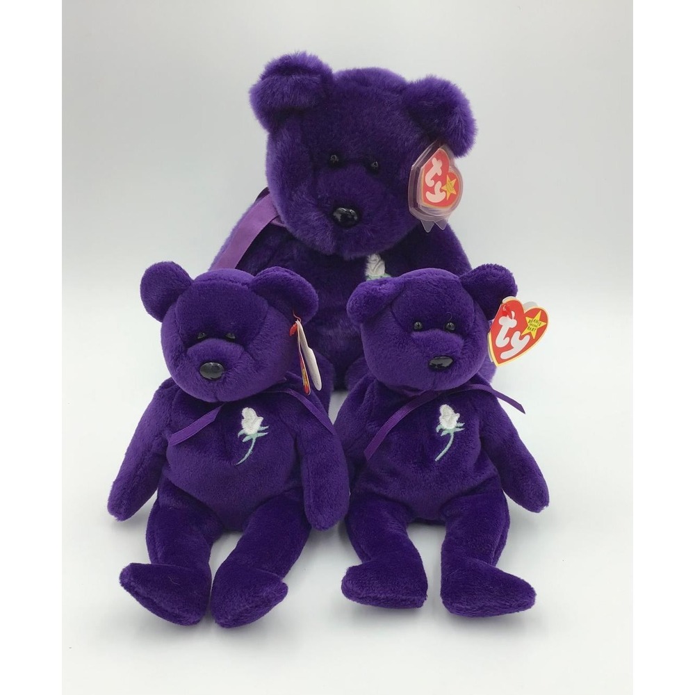 Ty Beanie Babies Princess Diana Plush Bears‎ 1997 PE Pellets Purple (3) Y2K Toys